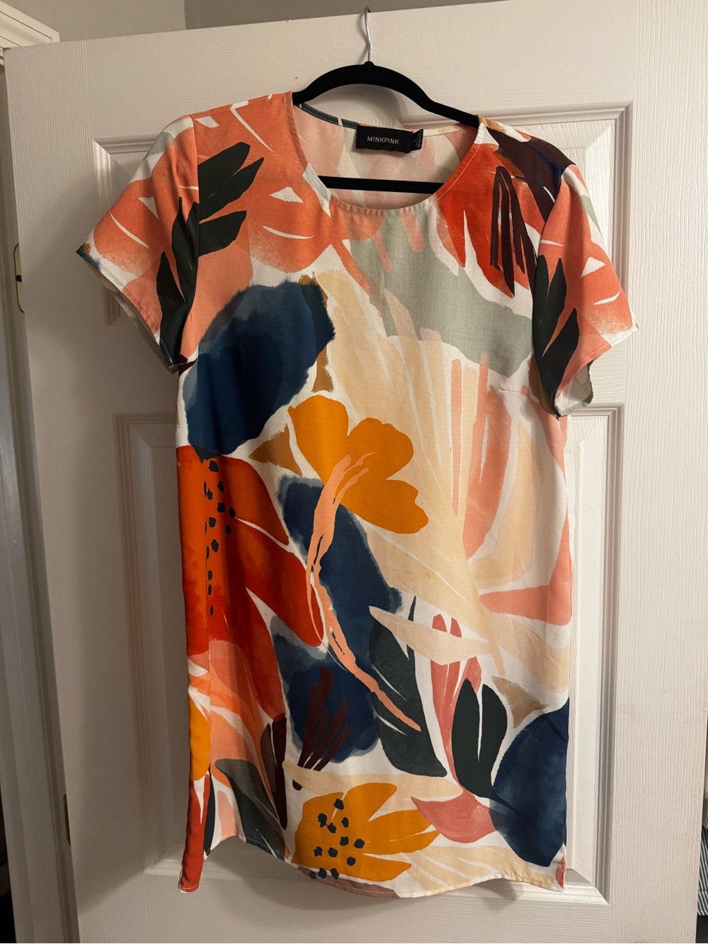 MINKPINK Coral, Navy & Mustard Floral Shift Dress